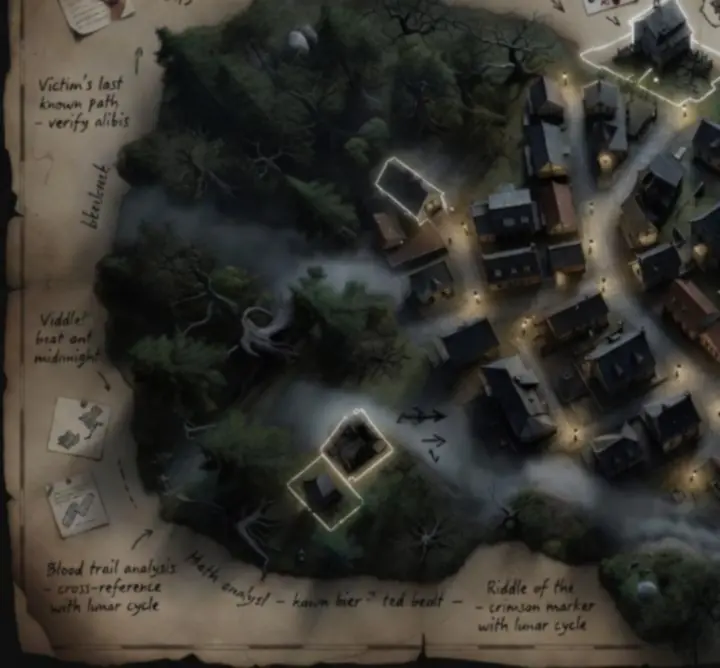 Duskwood városának térképe megjelölt puzzle helyszínekkel