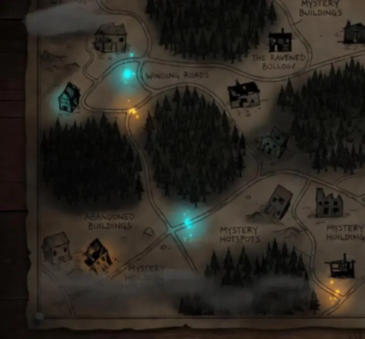 Sötét, misztikus Duskwood térkép digitális felületen