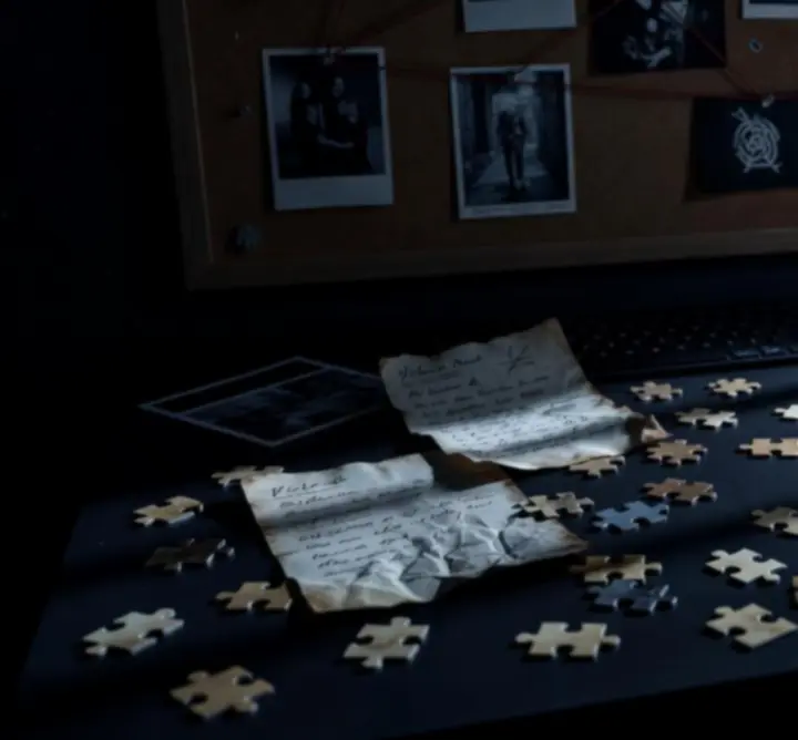 Sötét, nyomozói asztal Duskwood puzzle nyomokkal